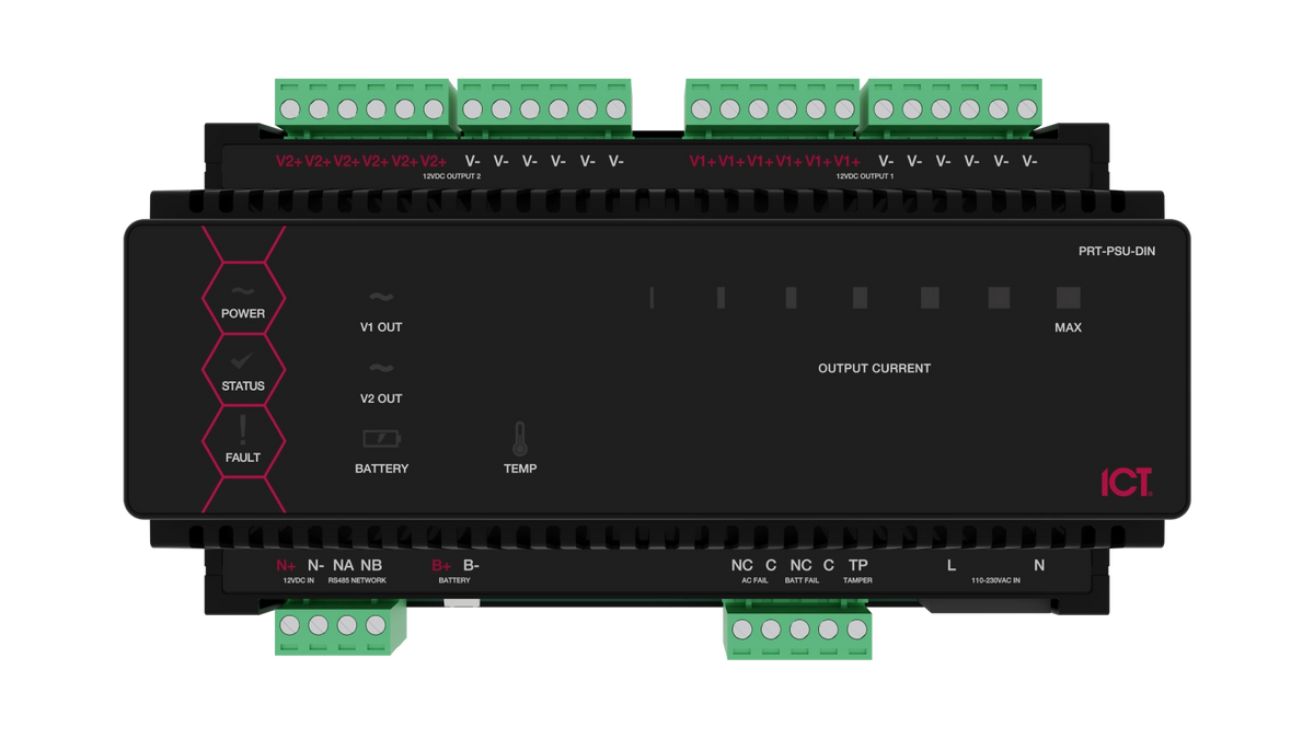 ICT Protege DIN rail 12V 4A intelligent power supply, front