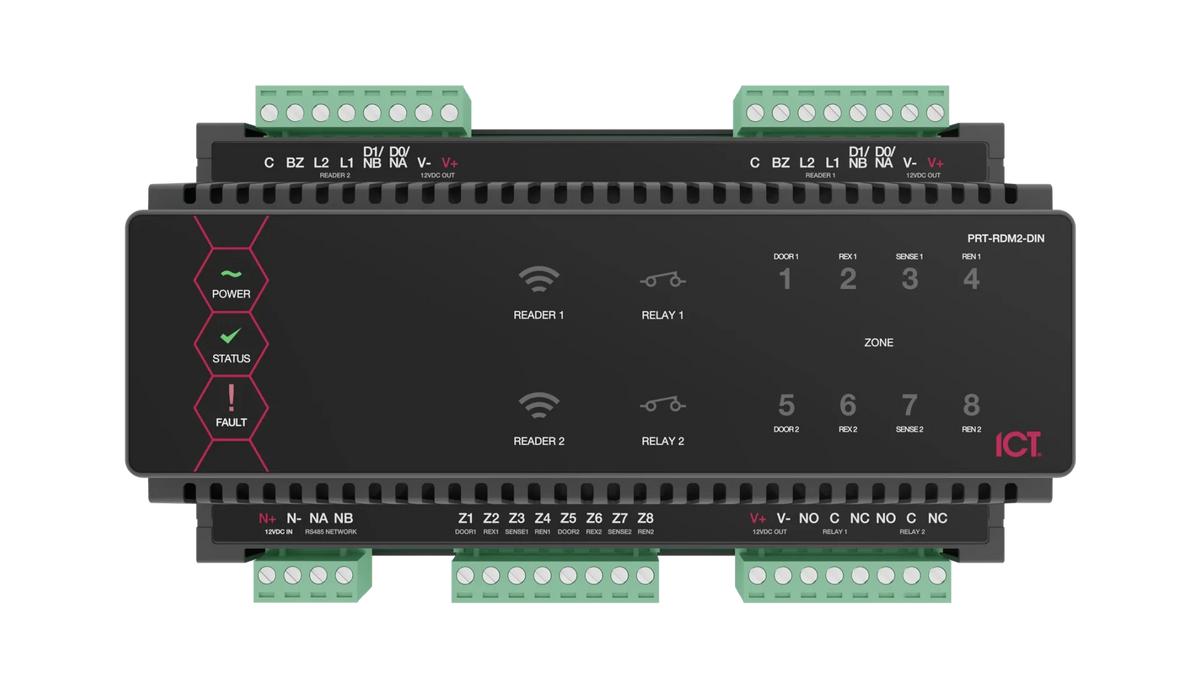 ICT Protege DIN rail 2-door reader expander, front